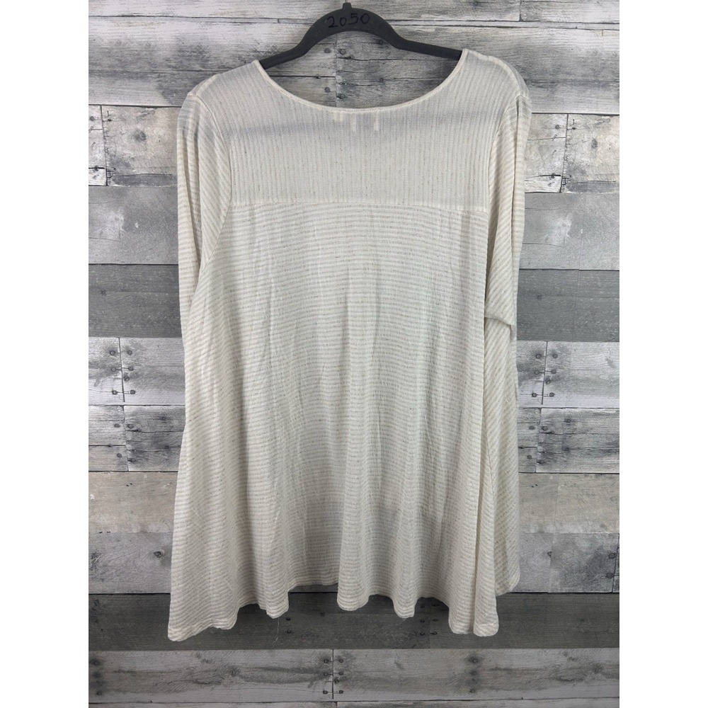 Anthroplogie XL Cream Striped High Low Long Sleeve Blouse - Picture 2 of 6